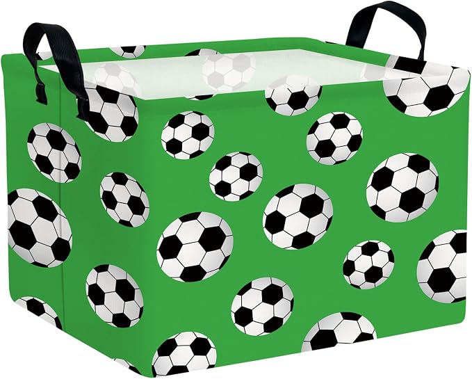 Kid Cute Rectangle Storage Basket Bin, Soccer | Baby Toy Clothes Storage, Nursery Playroom Bedroom Decor