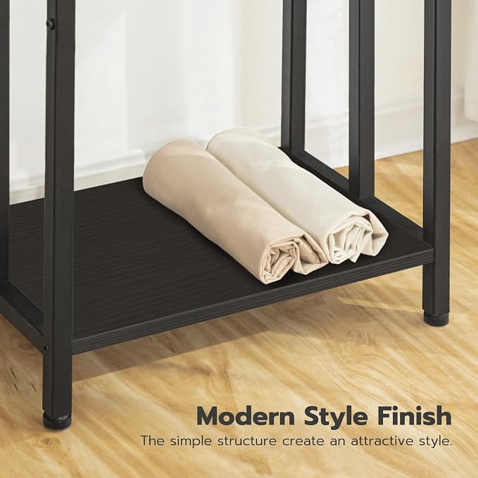 HOOBRO Free Standing Towel Rack, 3 Tier Blanket Rack, Blanket Holder for Bathroom, 16.9" L x 11" W x 31.9" H, Industrial Metal Drying and Display Rack with Shelf, Black BB03LB01