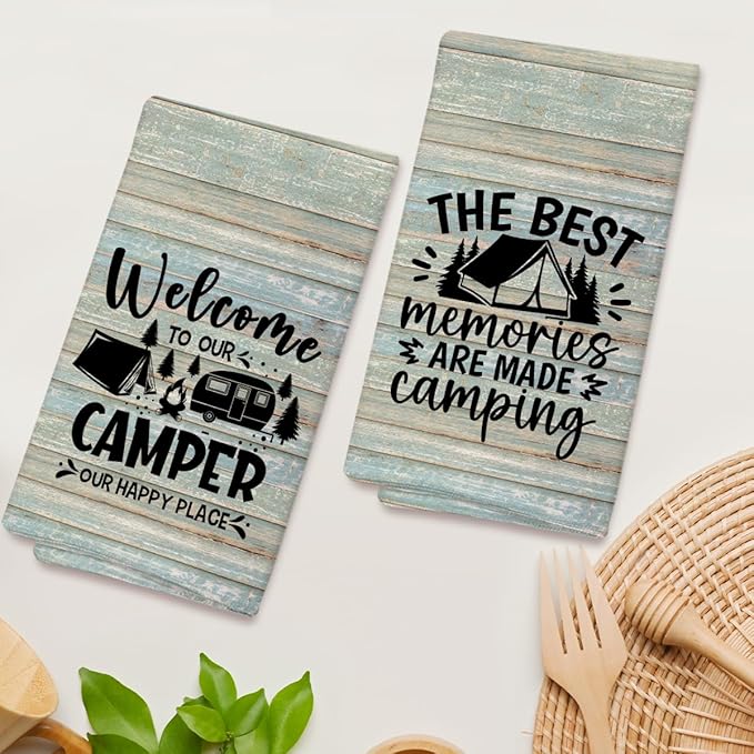 Welcome to Our Camper Kitchen Towels and Dishcloths Set of 2, Funny Decorative Hand Towel Drying Cloth for Bathroom, Camping Gift for Men, Women, 16x24 Inches -10