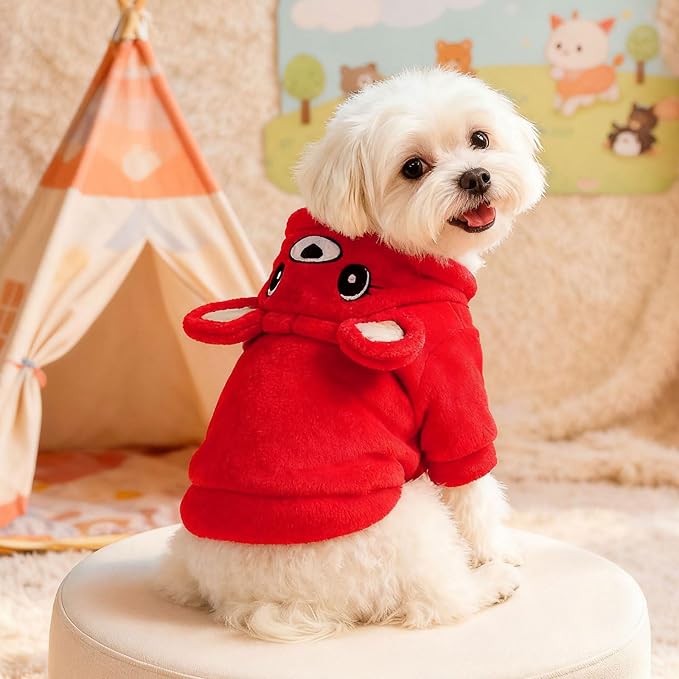 Dog Hoodie with Bear Ears Fleece Dog Sweater for Small Dogs French Bulldog Clothes Puppy Costume for Small Dogs XS Winter Clothes Cozy Pet Fleece for Cats