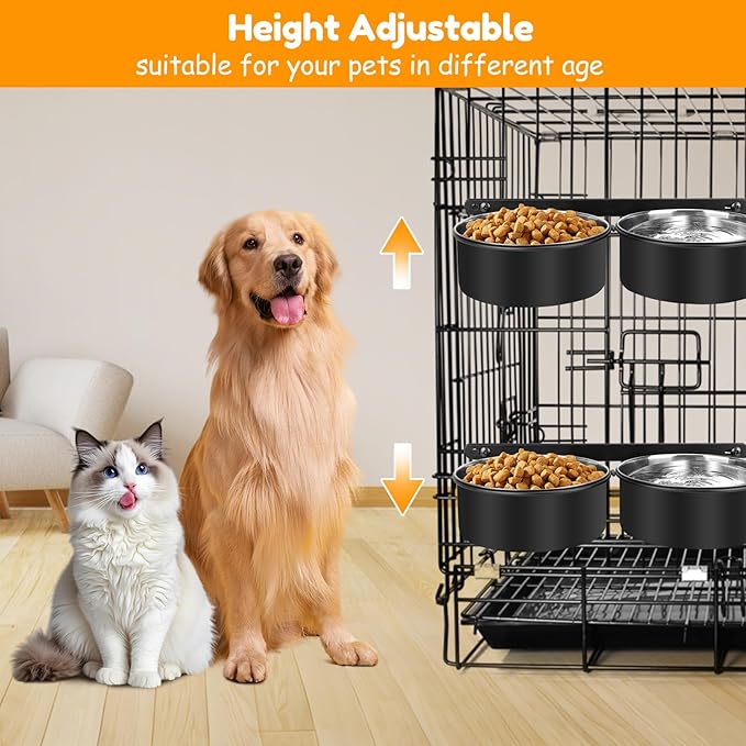 2 Packs Dog Crate Water Bowl No Spill,Dog Crate Bowls Hanging,Kennel Mountable Food Water Bowls for Crate Cage,Stainless Steel Feeder Coop Cup for Dogs Cats Pet Puppy Guinea Pigs Rabbits