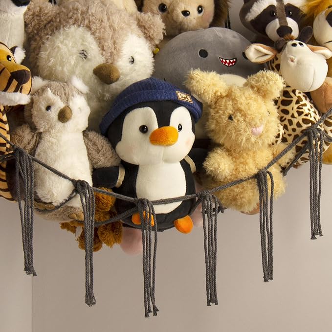 mirolam Stuffed Animals Hammock Net Corner-Hanging Stuff Animal Toy Storage Organizer for Plush Plushie Room Bedroom Nursery Decor Toy Storage Organization
