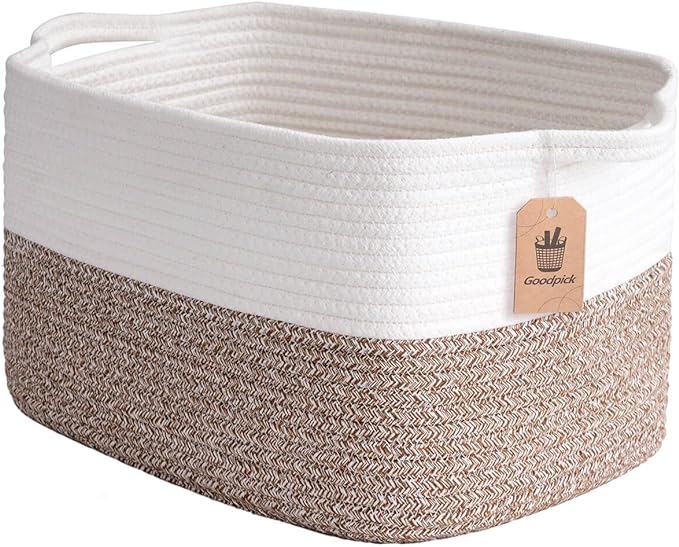Goodpick Woven Storage Basket for Shelves, 13" x 10" x 9", Brown | Stylish Gift Basket for Home Decor, Cotton Rope Baskets for Toys, Books & Towels, Nursery & Bedroom Closet Organization