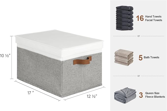 StorageWorks Fabric Storage Bins with Lids, Closet Storage Bins | Lidded Dust-proof, Easy Pull Handles, Foldable, Stackable, Ideal for Clothes Blanket Towel, Jumbo, Gray and White, 3-Pack