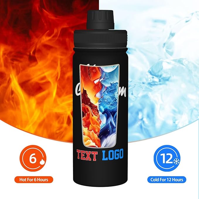 Personalized Water Bottle,18oz Sports Insulated Kettle,Add your photos text, Suit for Camping Backpacking School, Custom Gift for Dad Mom