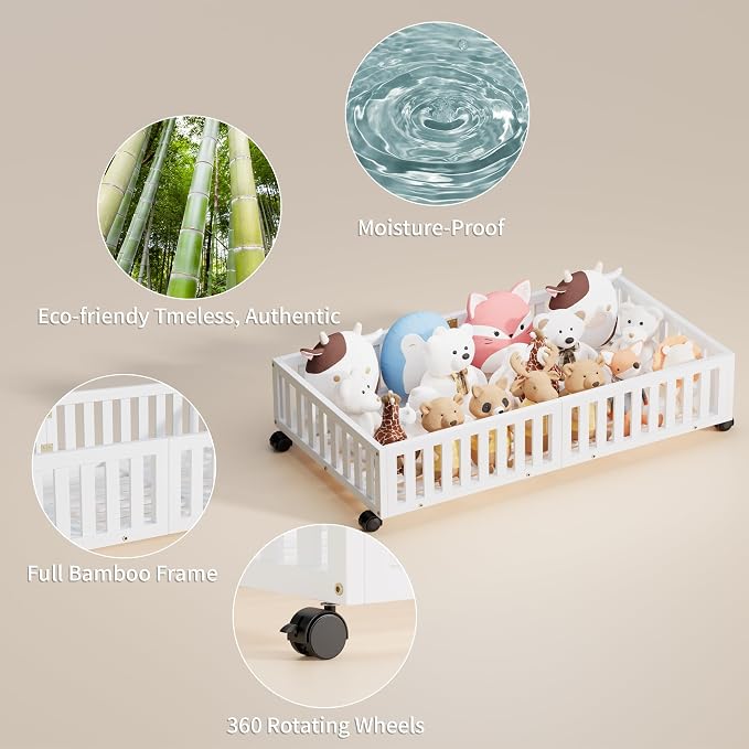 Under Bed Storage with Wheels, 2 Pcs Bamboo Drawers for Clothes and Toy | 360° wheels glide smoothly, Sturdy bamboo frames hold clothes, shoes, bedding and toys. Easy pullout access keeps rooms tidy
