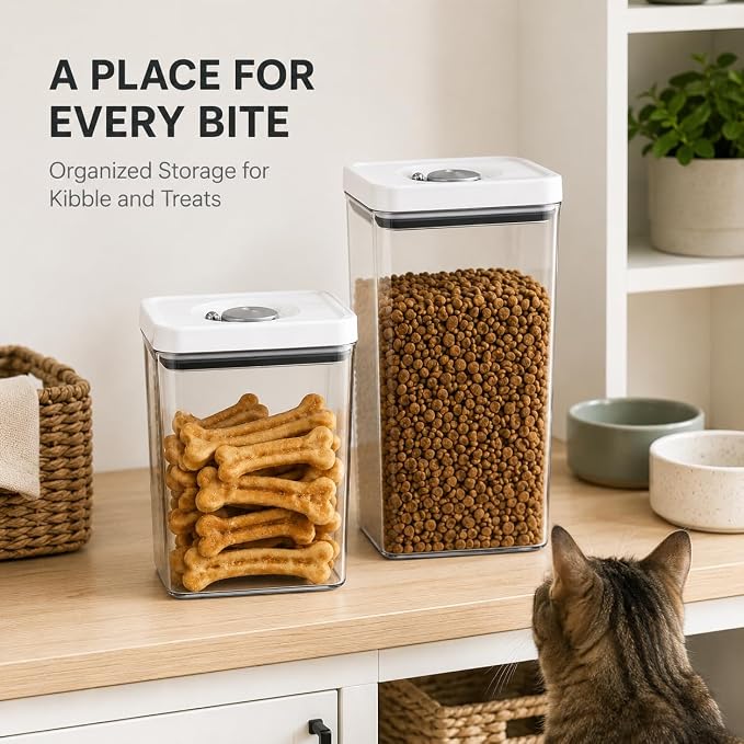 UFORU Dog and Cat Food Storage Containers, 3.1 and 4.4 Qt Airtight 2-Pack | Twist-Lock Lid, Kibble and Pet Treats, BPA-Free Material, Space-Saving Stackable Design, Easy One-Touch Opening