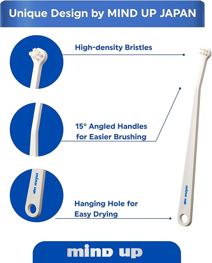 MIND UP Dog Toothbrush with Micro Head, 15° Angled Handle for Ultra-Small Dogs, Pet Toothbrush for Back Teeth & Hard-to-Reach Areas, Made in Japan