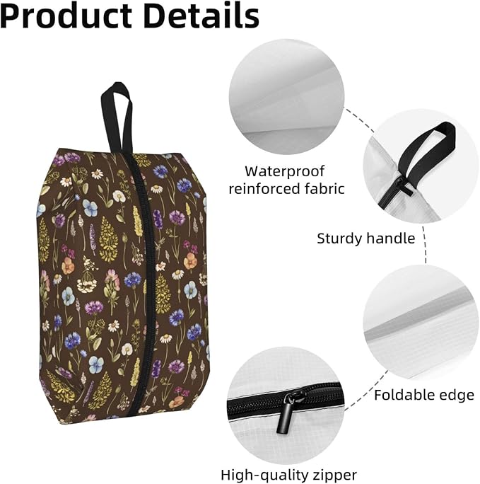 Vintage Botanical Cornflower Daisy Travel Shoe Bag for Men & Women, Waterproof Shoe Storage Organizer with Zipper, Portable Shoe Pouch for Sneakers, Heels, Sandals, Gym & Travel Luggage 2PCS