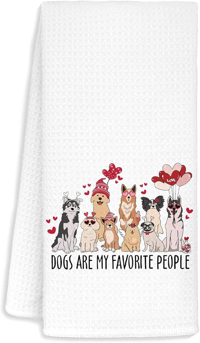 Jvpke Dog Valentines Day Hand Towel for Bathroom Kitchen, Dogs Valentines Decor for Home, Dogs Valentines Gifts for Her Girls Women Men Kids, Dog Kitchen Decorative Towels, 16x24 in