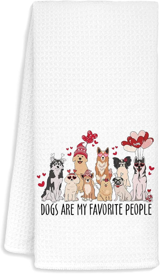 Jvpke Dog Valentines Day Hand Towel for Bathroom Kitchen, Dogs Valentines Decor for Home, Dogs Valentines Gifts for Her Girls Women Men Kids, Dog Kitchen Decorative Towels, 16x24 in