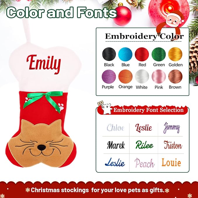 Personalized Christmas Stockings for Dogs Cats, Custom Pet Christmas Stockings with Embroidered Name, Red Bone Pet Xmas Stockings for Holiday Decoration (3 Pcs)
