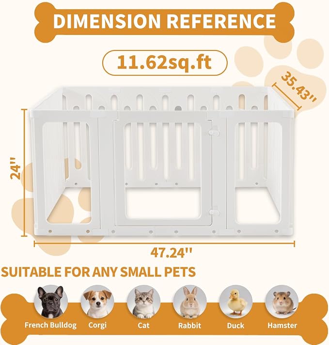 Acrylic Dog Playpen Indoor, Puppy Pens for Small Dogs & Puppies, 13 Panels | Easy Assemble, DIY Flexible Shape Dog Pen with Plastic Fence, Pet Exercise Pin for Small Animals, 24''Tall
