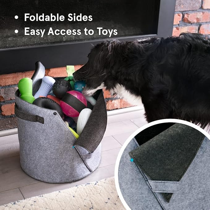 Barkbox – Felt Storage Bin for Dog Toys – Long Lasting Pet Supplies Container – Dog Home Decor Organizer for Tennis Balls, Squeaker Toys, Leashes, Collars and More – Standard Size 12” x 13” | Durable Felt Dog Toy Basket with Foldable Side - Pet Supplie...