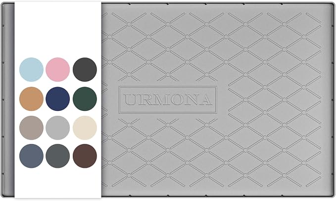 URMONA 37" x 22" Waterproof Silicone Mat in Multiple Sizes & Colors, Under Sink Mat for Kitchen & Bathroom, Pet Food Pad for Dogs & Cats, Kitchen Cabinet Liner, Multi-Purpose for Storage(Light Grey)