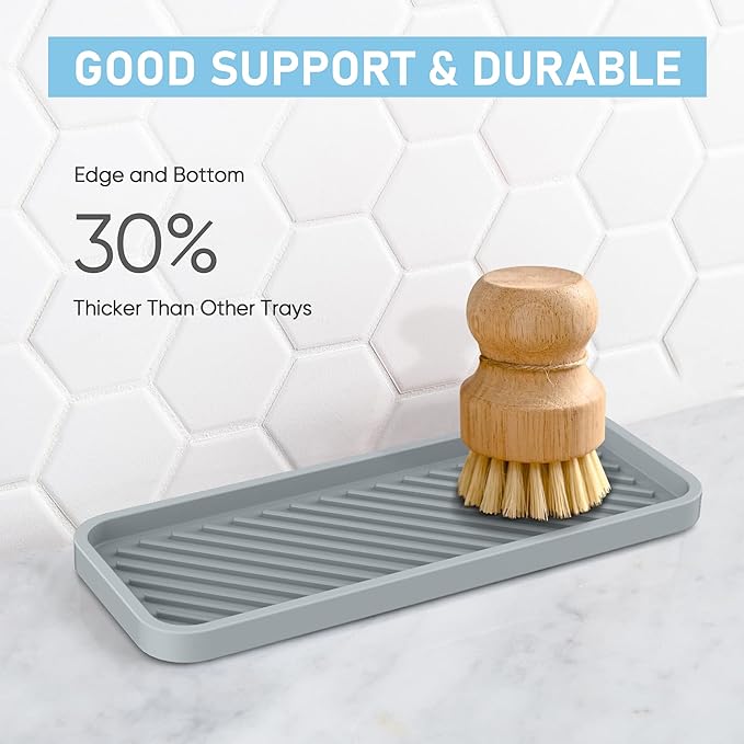 Silicone Sponge Holder, Kitchen Sink Organizer Tray（Grey）