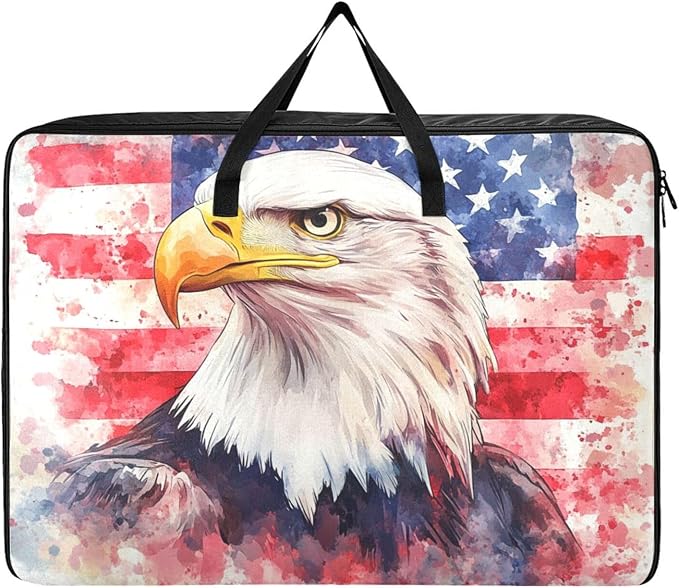 Comforter Storage Bags Large Folding Blanket Organizer Bag with Strong Handles Clear Window Closet Storage Containers for Clothes King Queen Pillows Bedding Quilt Duvet Bald Eagle Usa Flag 4th