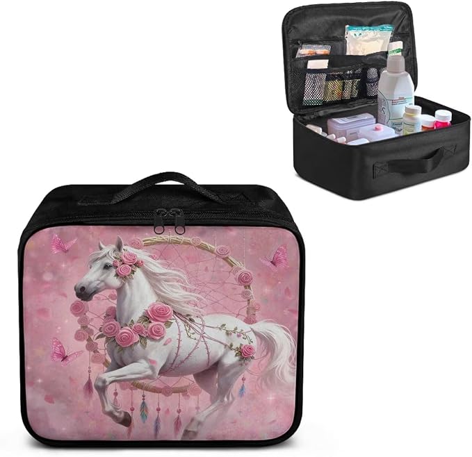 Rnyleeg Dreamcatcher Horse First Aid Kit for Women Pink Rose First Aid Travel Kit Empty Lightweight Medicine Pouch Organizer for Home Outdoor