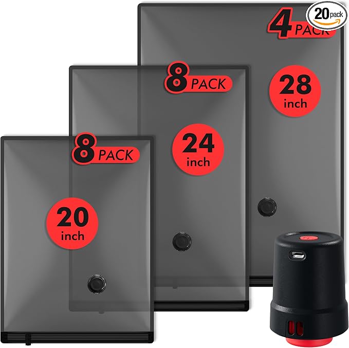 MEIQIHOME 20 Pack PackEase Travel Vacuum Bags 1800mAh Wireless Pump, 80% Compression Space Saver for Luggage, Clear PA+PE Reusable Seal Bags for Clothes, Portable Electric Air Pump for Travel & Home
