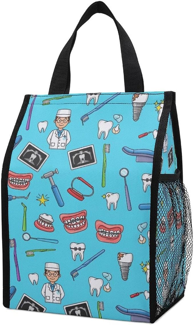 Portable Thermal Lunch Bag Insulated Lunchbox Travel Lunch Totes Compatible with Teeth Dental Blue Cooler Bags Food Container for Picnic Office