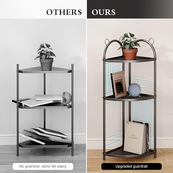Corner Bathroom Shelf Metal Short Corner Stand Shelf Black Small Bathroom Storage Corner Shelf Unit for Toilet Shower Room 3 Tier