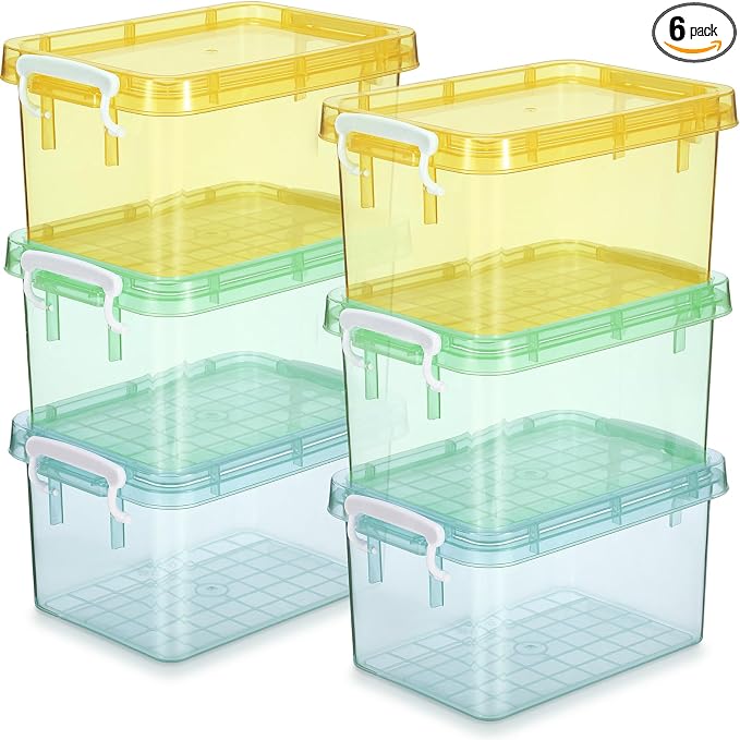 6 Pack Colorful Plastic Storage Bins with Lids 4 Quart Small Storage Latch Box Stackable and Nestable Clear Organizer Bins with Latching Handle and Buckle for Organizing(Cute Color)