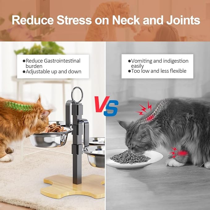 Elevated Cat Bowls 3 Adjustable Height 4 Stainless Steel Cats&Dogs | Pet Elevated Raised Cat Food and Water Bowls 3 Adjustable Heights 4 Stainless Steel Bowls for Indoor Cats Small Dogs