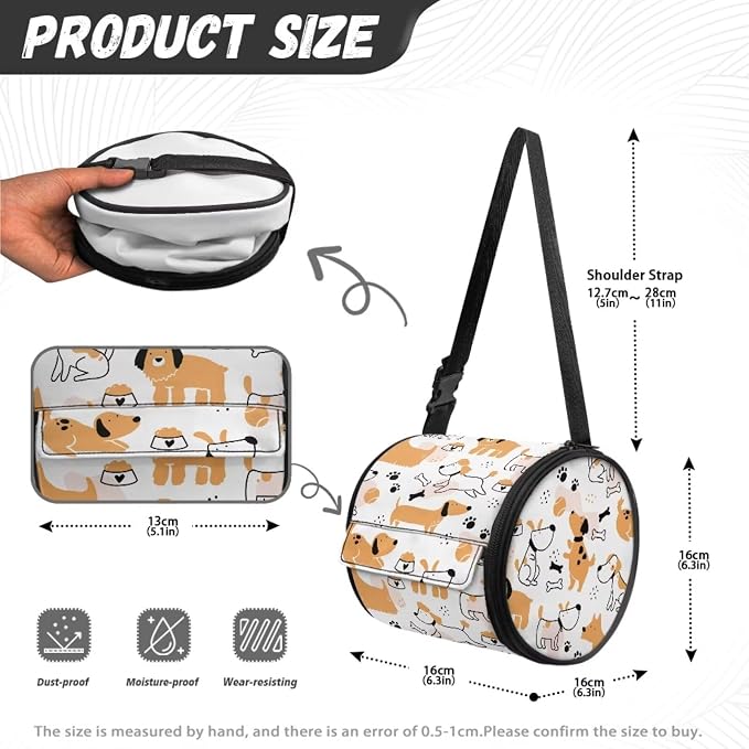 Hanging Paper Tower Holder Wall Mounted Cylinder Toilet Paper Roll Storage Holder with Adjustable Strap Easy to Install 6.3 * 6.3 * 6.3 Inch,Kawaii Puppies