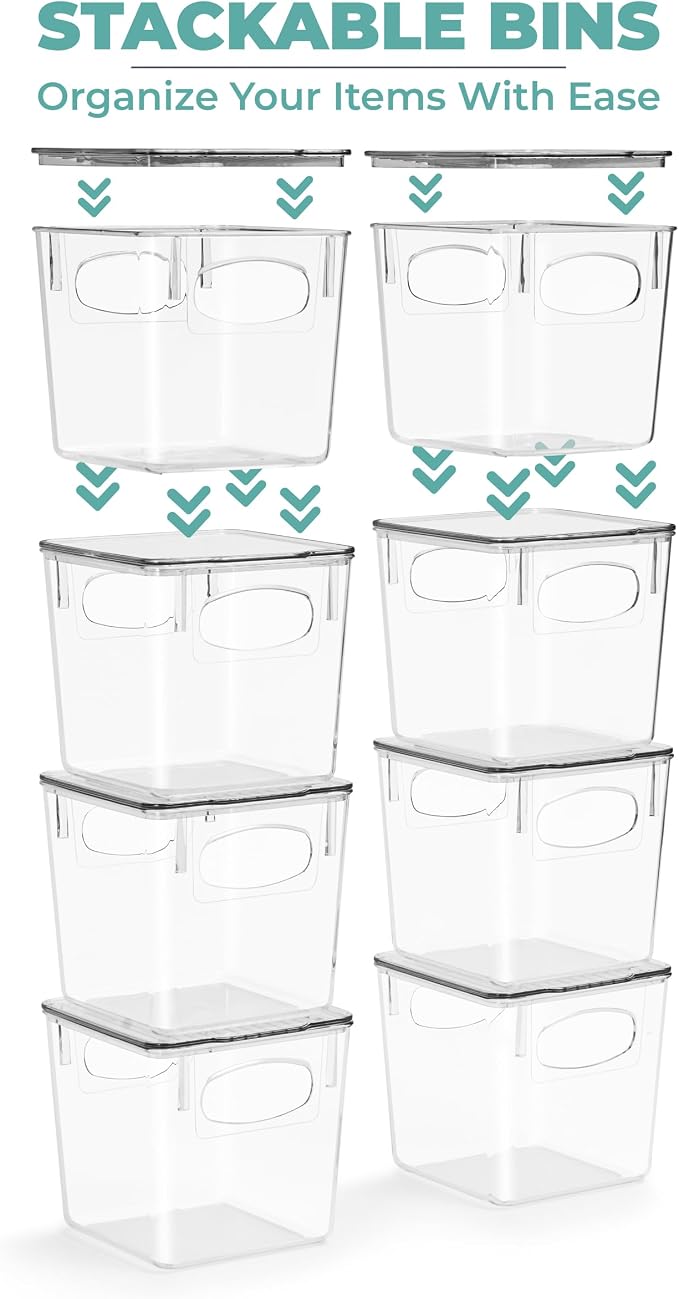 Sorbus Small Clear Plastic Storage Bins With Lids - Stackable Organizers for Toys, Clothes, Medicine, Makeup, Closet, Art Supply, Bathroom, Shoes (8 Pack)