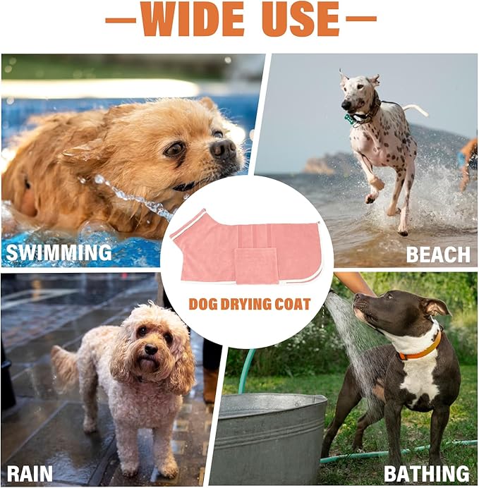 Dog Robe - Fast Drying Towel - Microfiber Super Absorbent Pet Bathrobe, Adjustable Collar & Belly Strap (Pink, XXX-Large)