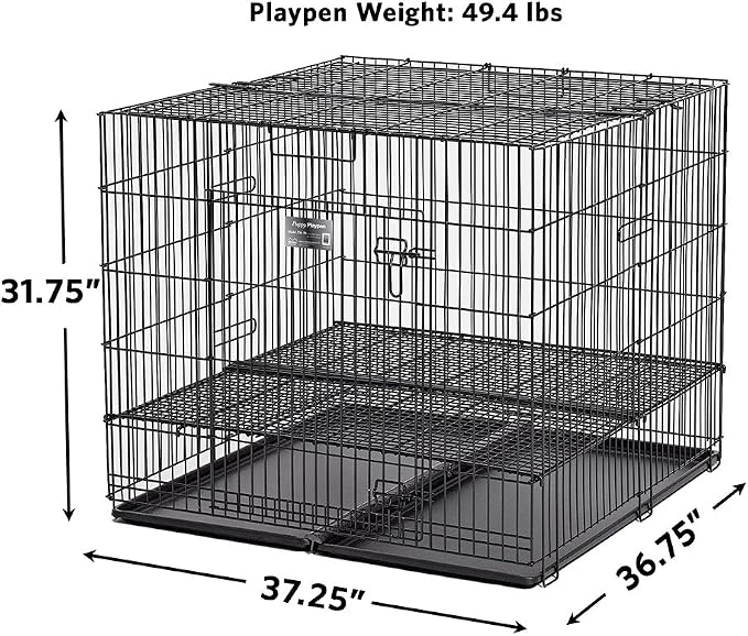 MidWest Homes for Pets, Puppy Playpen -Model 236-05, Half-inch Floor Grid & Removable Pan Included, Black Playpen