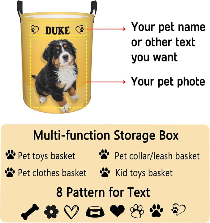 Personalized Large Dog Toy Storage Basket Bin Collapsible Custom Pet Stuff Box Chest Container for Living Room Organizer for Dog Toys,Dog Food,Blankets,Clothing (Yellow)