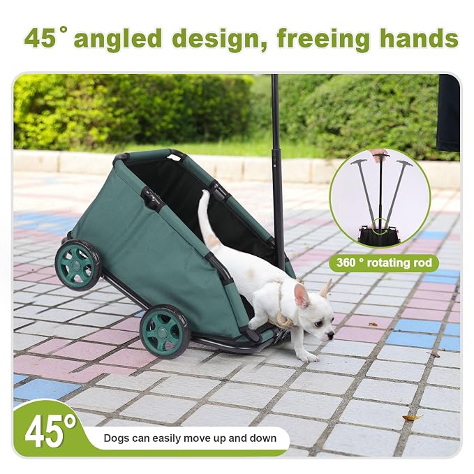 Mini Dog Stroller, Foldable Pet Stroller for Small Dogs & Cats with Safety Rope, Storage Basket & Built-in Cushion - Extendable Handle, Lightweight Carrier for Travel, Walking, Vet Visits (Green)