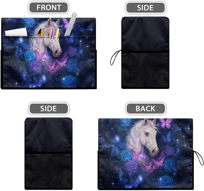 Rose Horse Print Sewing Machine Cover Heavy-Duty Dust & Pet Hair Protection with Storage Pocket, Fits Brother, Singer, Janome Machine (Blue)