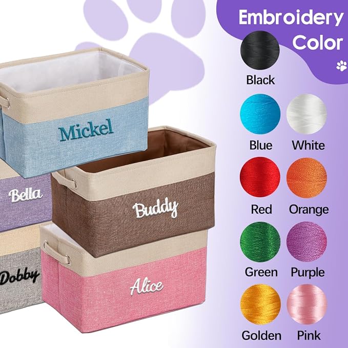 Ulico Personalized Dog Toy Storage Basket, Collapsible Pet Storage Organizer Box with Handles, Custom Dog Toy Bin with Pet's Name Cat Toy Storage Gift for Dog Lovers（Purple）