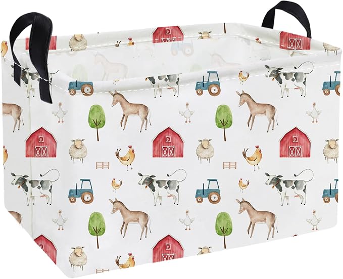 Essme Rectangular Farm Basket,Cute Storage Bins with Handles for Room Decor,Shelf Basket.(Farm)