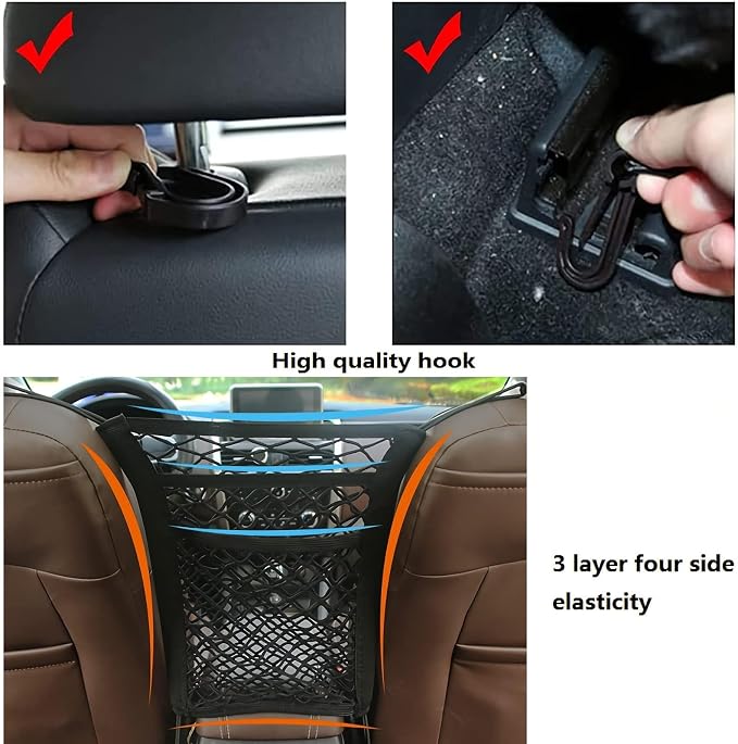 Car Dog Barrier for GMC Canyon 2026 2025-2021, Automotive Seat Organizer Storage Net Elastic Luggage Mesh Pouch Interior Auto Accessories Black