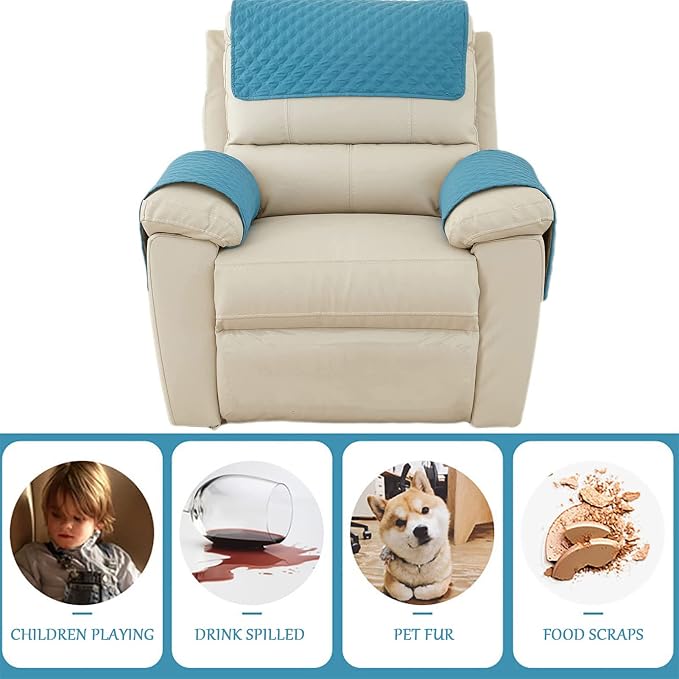 Water-Resistant Sofa Armrest and Headrest Covers, 2 Pockets | Quilted polyester helps shield recliners, loveseats and sofas from daily wear; silicone backing and fasteners improve grip