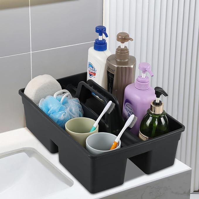 6 Packs Cleaning Tool Caddy with Handle, Plastic Cleaning Caddy | 3 Compartment Carry Caddy for Cleaning Products