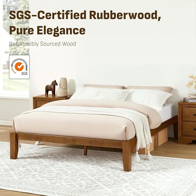 Softa Mikor Queen Japanese Joinery Bed Frame, Solid Rubberwood, 1500 Lbs Heavy Duty Slats Support, SGS Certified, 15-Min No-Tool Assembly, Noise-Free, Under-Bed Storage, No Box Spring Needed