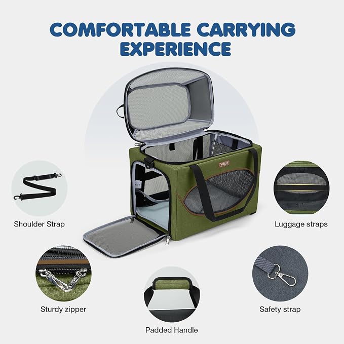 Lekereise Top-Expandable Pet Carrier 18x11x11Inch Delta American United Airline Approved Underseat to 15lbs Stable Car Travel Carriers for Small Dogs Cats with Locking Safety Zippers Anti-Scratch Mesh