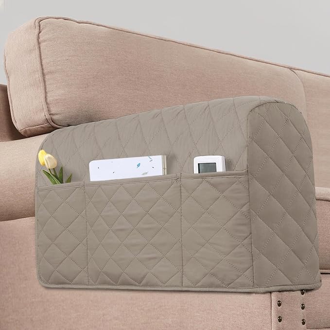 H.VERSAILTEX Water Resistant Couch Arm Covers for Sofa, 2 Pack, Khaki/Beige | Waterproof Armchair Caddy, Couch Arm Covers Remote Control Holder Sofa Armrest Organizer for Magazine, Tablet, Phone, iPad