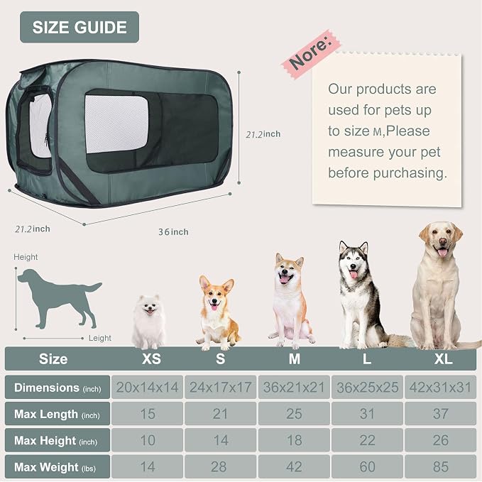 36 Inch Foldable Dog Kennel for Large Dogs, Portable Waterproof Pop-Up Pet Crate, Indoor Outdoor Travel Car Seat Kennel (Green)