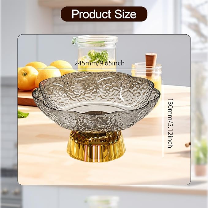 Fruit Bowl Pedestal Bowl Footed Wedding Fruit Stand Multipurpose Storage Organizer for Kitchen Counter Snack Bread Dessert, C Gray and Gold