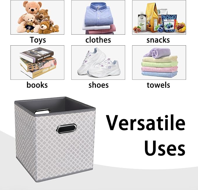 Black Foldable Storage Cubes Bins , Fabric Storage Box Cubes Organizer Baskets with Dual Handles for Home Organizer Grey Light