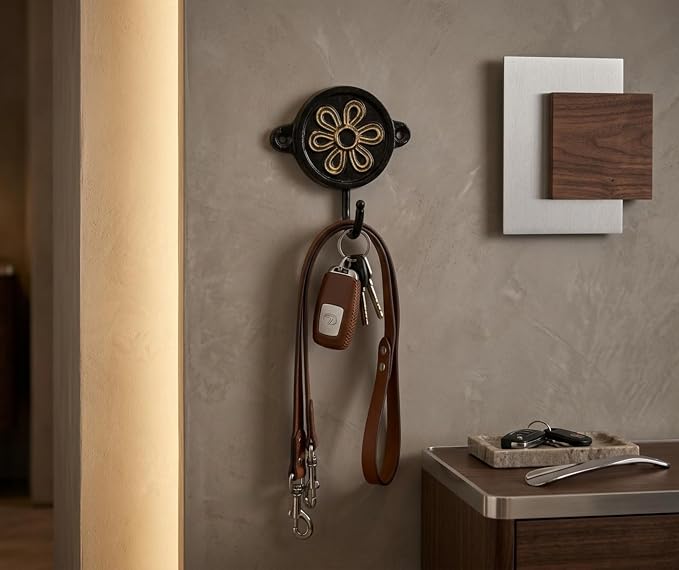 Aluminium Flower Print Wall Hook for Home Décor | Decorative Floral Wall Mounted Hook Rack for Coats, Keys, Towels, Bags & Hats | Rustic Vintage Multipurpose Organizer for Entryway, Bathroom & Bedroom