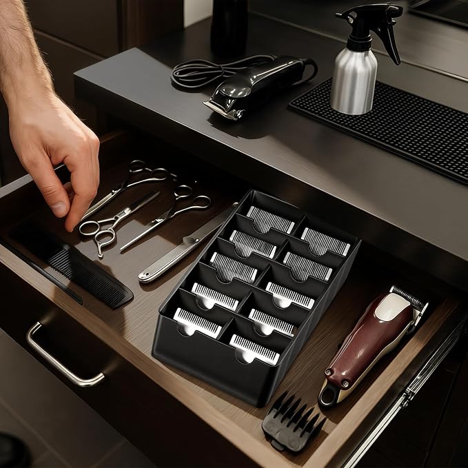4 Pack Black Clipper Blade Holder 10 Slot Clipper Razor Blade Rack Storage Tray Caddy Grooming and Barber Holder Organizer Case and Stylist Station Accessories