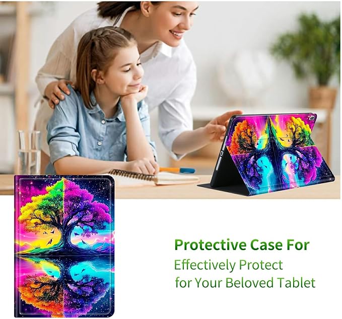 for Samsung Galaxy Tab S6 10.5" 2019 SM-T860/T865/T867 Case | Slim Leather Smart Cover with Multi-Angle Anti-Slip Stand [Auto Wake/Sleep] Shell for Women Men, Purple Green Tree