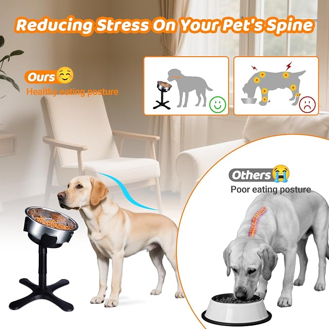 Elevated Adjustable Dog Bowl Feeding Stand, 3 Heights and Tiled Ajudst, Compatible with Moost Feeding Bowls, Great for Medium Large Dogs(Dog Food Bowl Stand 1 Pack)