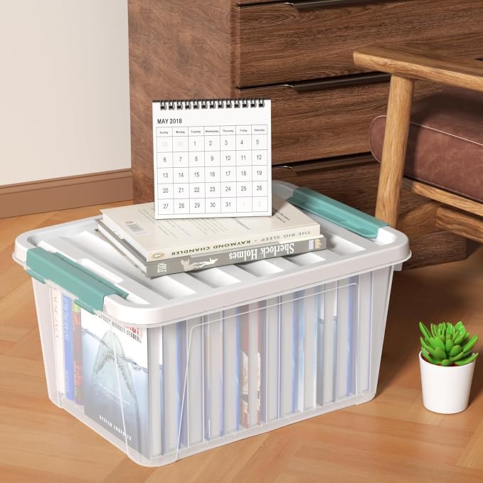 4-Pack 20 Quart Storage Bins with Lid, Clear | Stackable Plastic Storage Latches Box/Containers Tote See-Through Organizer for Closet, Pantry, Garage, Home Storage
